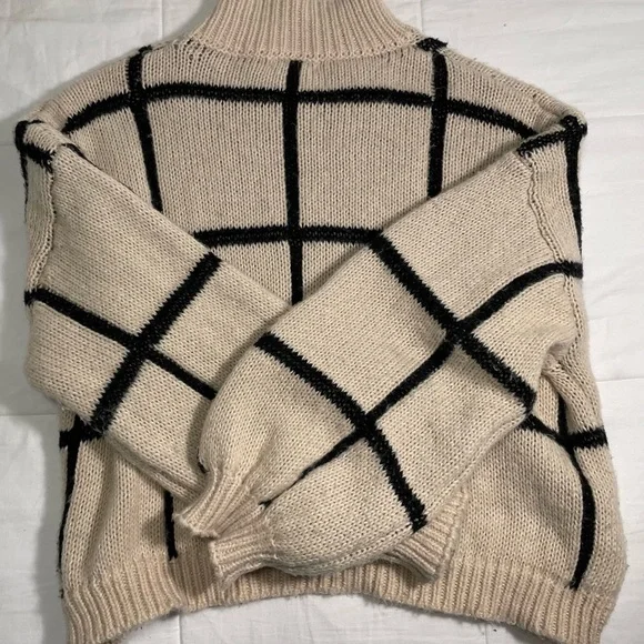 Anthropologie Little Lies Checkmate Mock Neck Chunky Turtleneck Sweater (M/L) - Picture 8 of 9